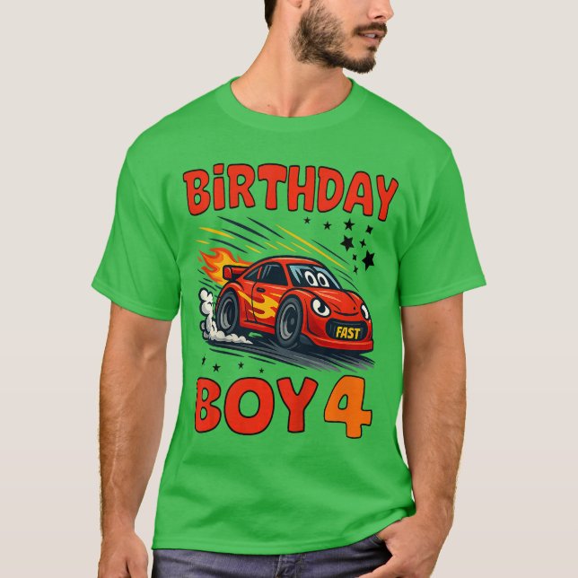Kids 4th Birthday Racer Race Party Shirt for Birth (Vorderseite)