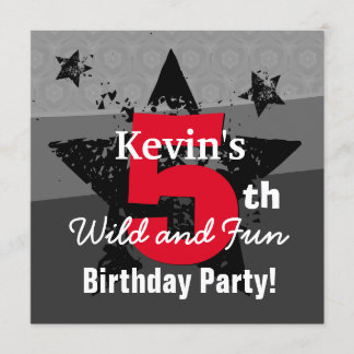 KIDS 5. Geburtstags Charcoal Red Grunge C5SA Einladung