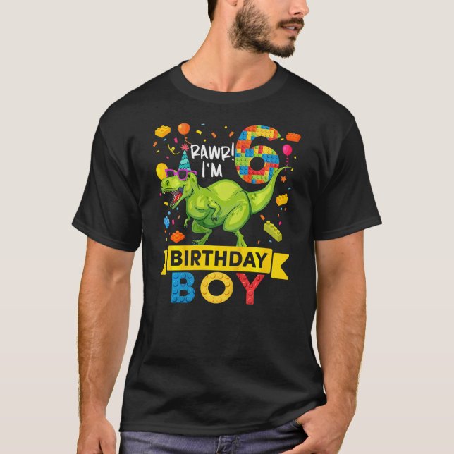 Kids 6 Year Old Dinosaur Building Blocks 6th Birth T-Shirt (Vorderseite)
