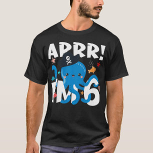 Kids 6 Years Old Birthday Cute Octopus Pirate Boy T-Shirt
