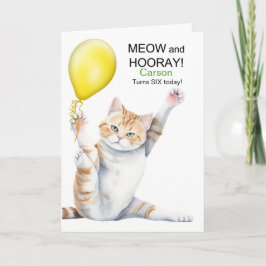Kids 6th Birthday Cute Cartoon Cat with Name Karte