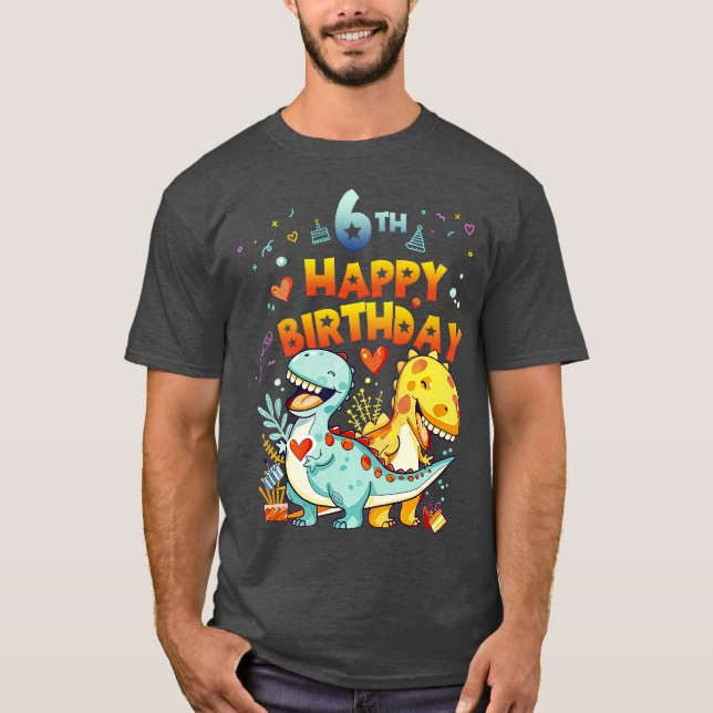 Kids 6th Birthday Happy 6 years old Dino Dinosaurs T-Shirt (Vorderseite)