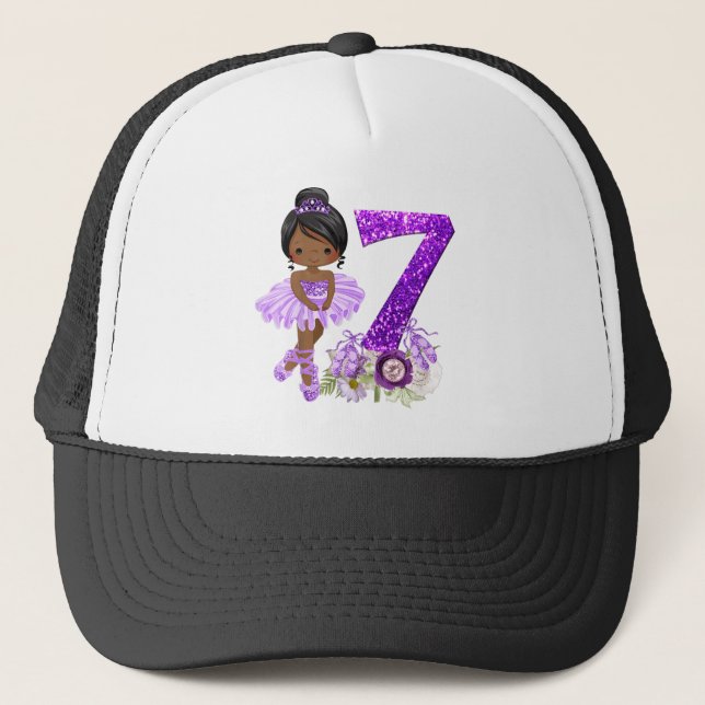 Kids 7th African American Ballet Dancer Birthday 7 Truckerkappe (Vorderseite)
