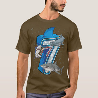 Kids 7th Birthday Boys Shark 7 years Old Ocean Sha T-Shirt