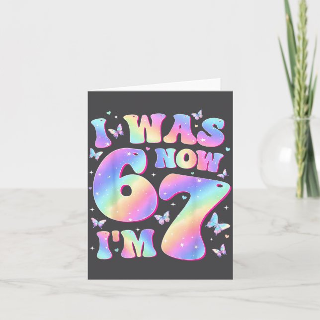 Kids 7th Birthday Girl Butterfly I Was 6 Now I'm 7 Karte (Vorderseite)