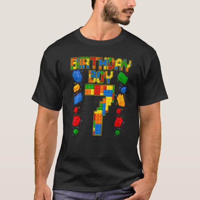 Kids 7th Birthday Master Builder 7 Years Old Block T-Shirt (Vorderseite)
