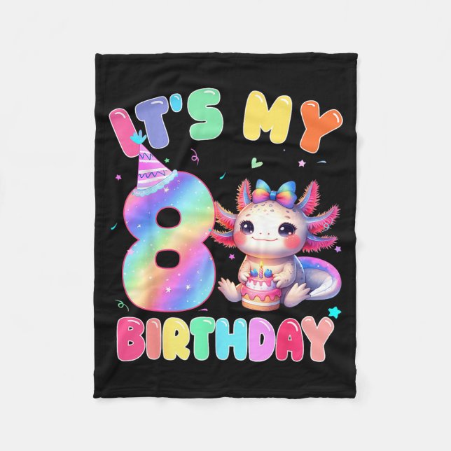 Kids 8 Year Old Bday Cute Axolotl It's My 8th Birt Fleecedecke (Vorderseite)