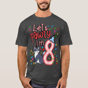 Kids 8th Birthday Girl Cat Let's pawty I'm 8 T-Shirt