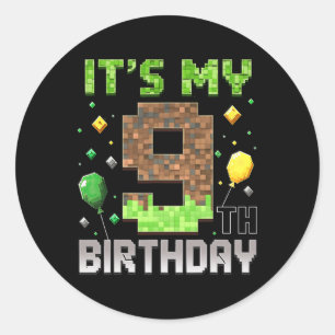 Kids 9. Geburtstag Gamer Pixel 9 Jahre Alt Video G Runder Aufkleber