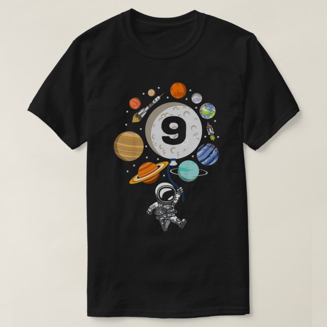 Kids 9th Birthday Planet Balloon Astronaut Happy N T-Shirt (Design vorne)