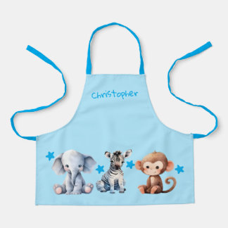 Kid's add name cute animals stars blue schürze