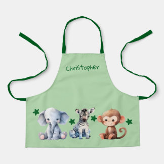 Kid's add name cute animals stars green schürze