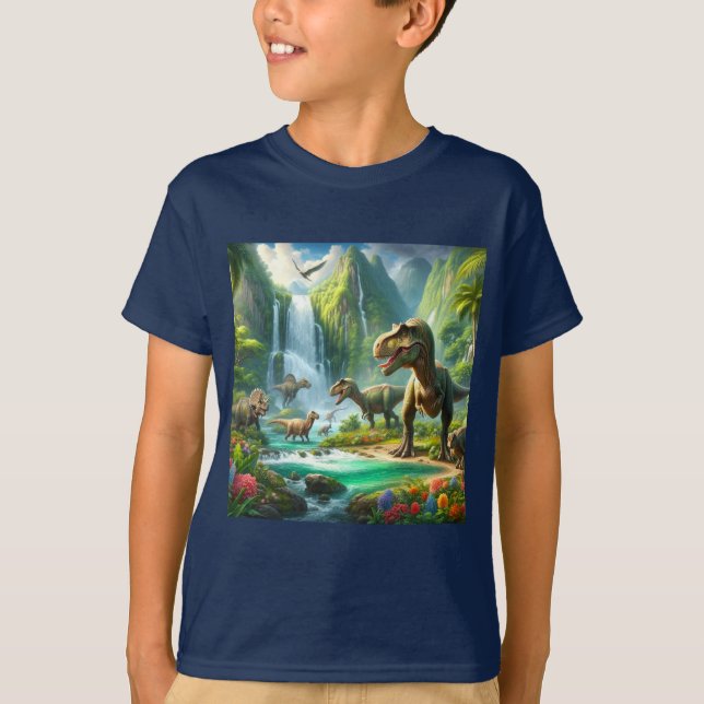 Kids AI Art Dinosaurier Tropical Green T-Shirt (Vorderseite)