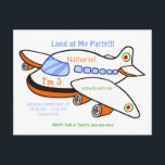 Kids Airplane Land bei meiner Geburtstagsparty Ein Einladungspostkarte<br><div class="desc">Geburtstagsparty Einladung für einen kleinen Jungen,  der Flugzeug Liebe. Besonders toll für ein Flugzeug-thematisches Party! Schwarz,  Orange und Blau.</div>