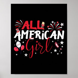 Kids All American Girl Zum Unabhängigkeitstag Mädc Poster
