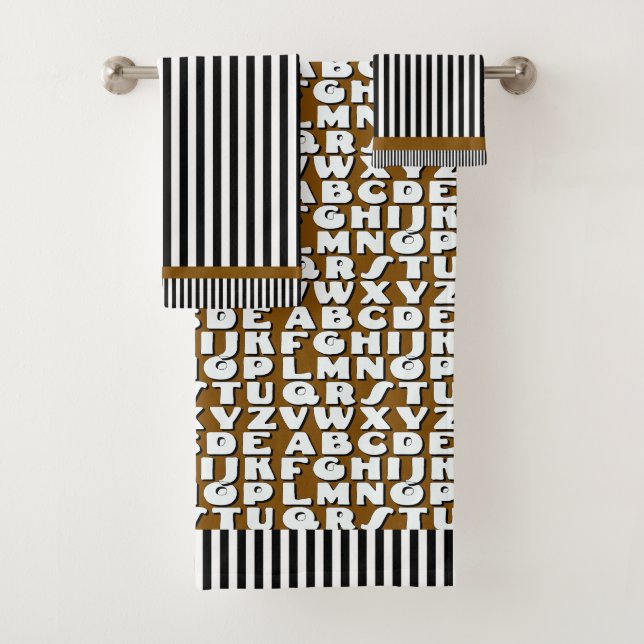 Kids Alphabet Black Brown Streifen Badhandtuch Set (Insitu)