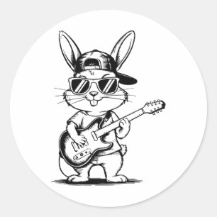 Kids Angesagt-hop Sungl Bunny Holding Guitar Happy Runder Aufkleber