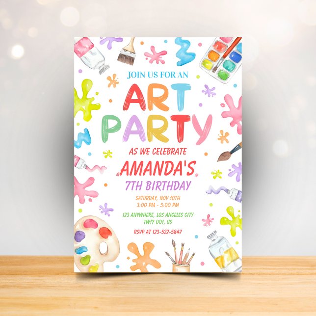 Kids Art Party Birthday Invitation Colorful Paint Einladung (Von Creator hochgeladen)