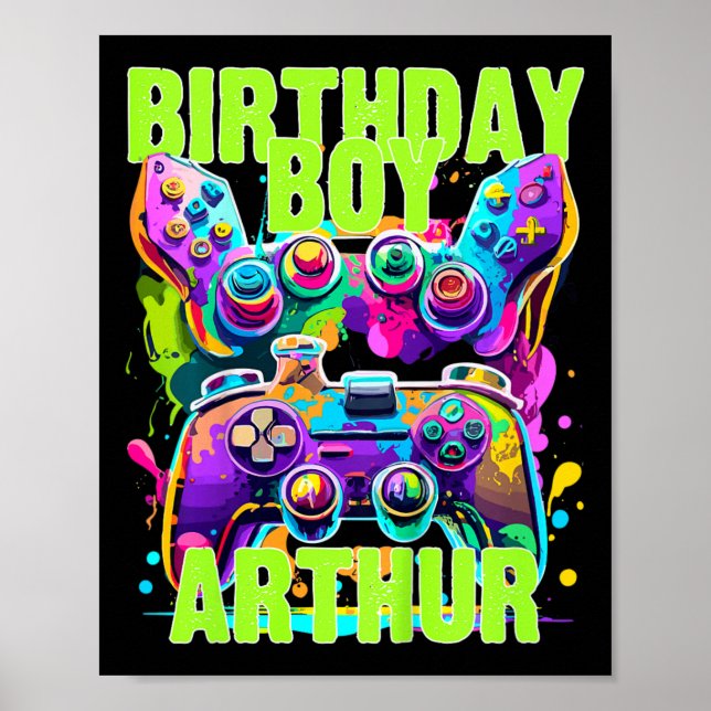 Kids Arthur Birthday Boy Video Game Birthday Gamer Poster (Vorne)