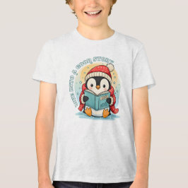 Kids' Aschgraues Lesepinguin-Abenteuer-Baumwoll-T- Tri-Blend Shirt
