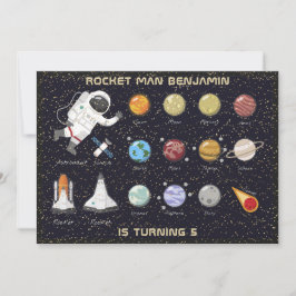 Kids Astronaut Solar System Monogram 5th Birthday Einladung
