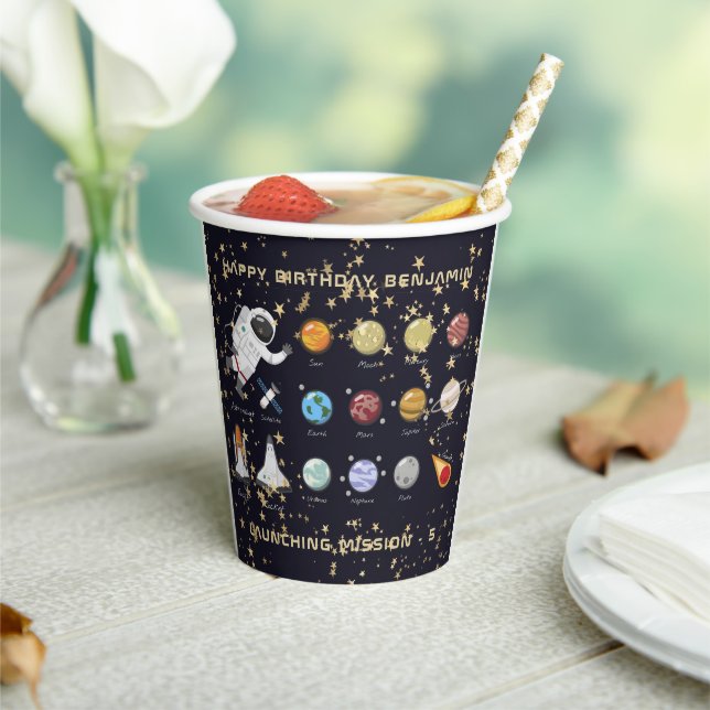Kids Astronaut Solar System Monogram Glitzern Star Pappbecher (In Situ)