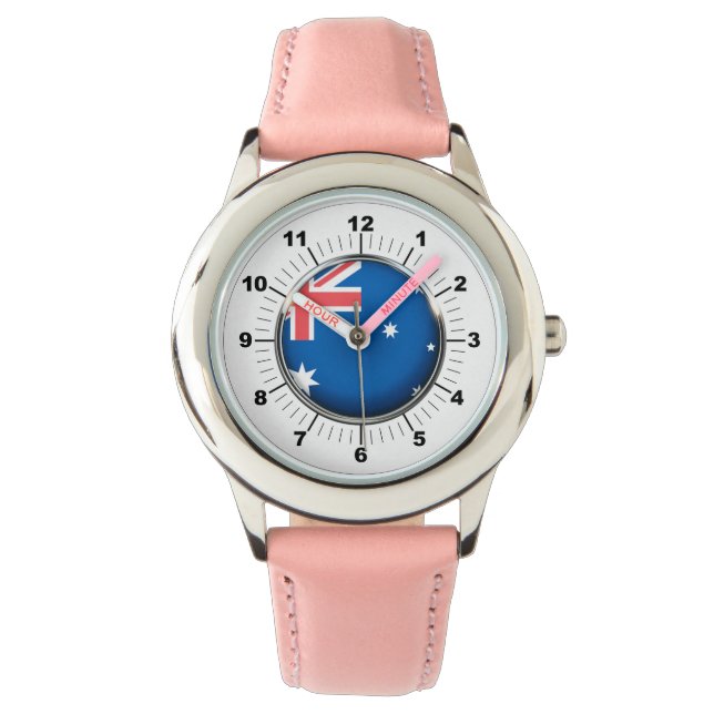 Kid's Australia Flag-Adjustable Steel Pink Hearts Armbanduhr (Vorderseite)