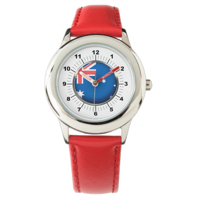 Kid's Australia Flag-Adjustable Steel Red Number Armbanduhr (Vorderseite)