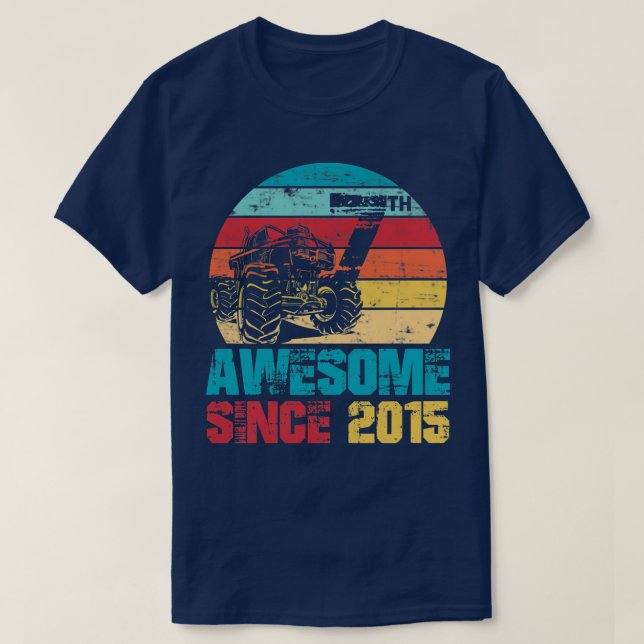 Kids Awesome Since 2015 7th Birthday Monster Truck T-Shirt (Design vorne)