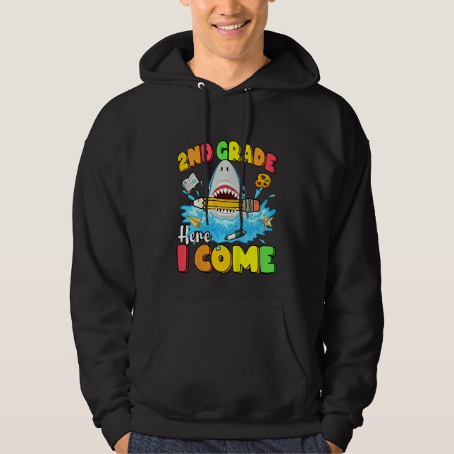 Kids Back To School 2nd Grade Here I Come  Shark G Hoodie (Vorderseite)