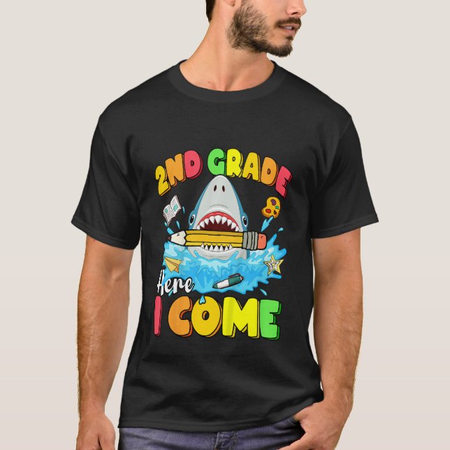 Kids Back To School 2nd Grade Here I Come  Shark G T-Shirt (Vorderseite)