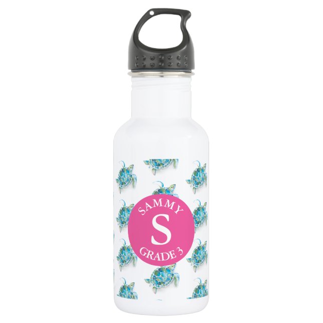 Kid's Back To School Water Bottle Sea Turtle Edelstahlflasche (Vorderseite)
