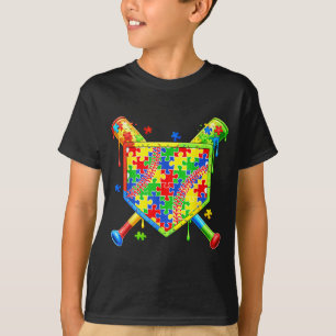 Kids Baseball Autismus-Bewusstseins-Drip-Puzzle Sp T-Shirt