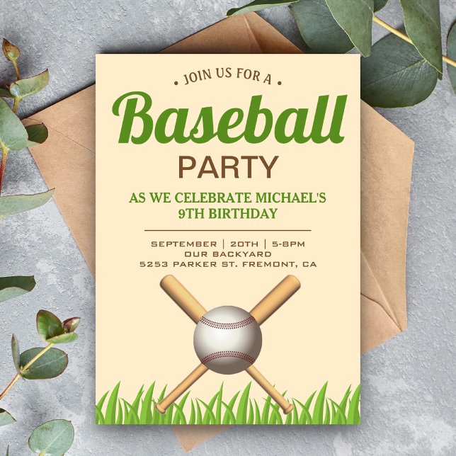Kids Baseball Geburtstagsparty Einladung (Von Creator hochgeladen)