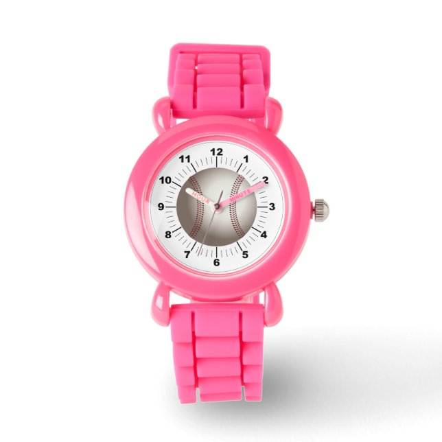 Kid's Baseball Pink Glitzer Strap Watch Armbanduhr (Vorderseite)