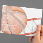 Kids Basketball Watercolor Geburtstagsparty Einladung<br><div class="desc">Planst du eine Geburtstagsfeier für dein basketballbegeistertes Kind? Lassen Sie sich von dieser Basketballeinladung des Party Swirl begeistern! Dieses auffallende Design besticht durch einen klassisch weißen Hintergrund mit einem oranfarbenen Basketball und einem Basketballkorb. Passen Sie die Schriftart-Stile, -Größen und -Farben mit einer benutzerfreundlichen Vorlage an - klicken Sie einfach nach...</div>