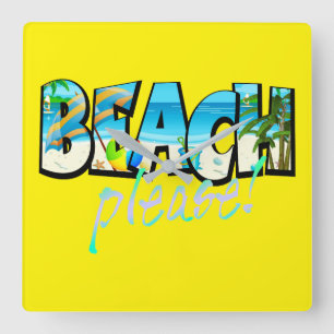Kids Beach bitte! Quadratische Wanduhr