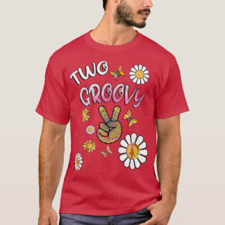 Kids Birthday 2 Cute Hippie Groovy Flowers Design  T-Shirt