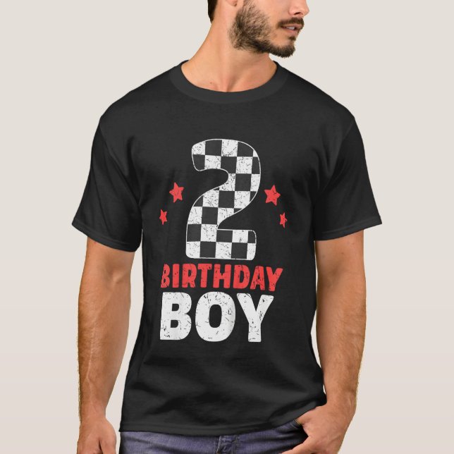 Kids Birthday Boy 2 Two Racing Flag 2nd Birthday R T-Shirt (Vorderseite)