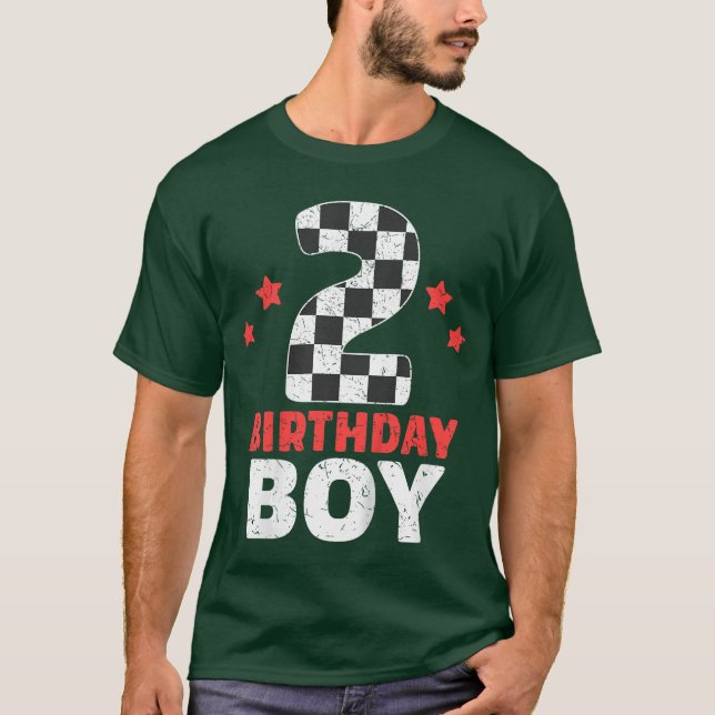 Kids Birthday Boy 2 Two Racing Flag 2nd Birthday R T-Shirt (Vorderseite)
