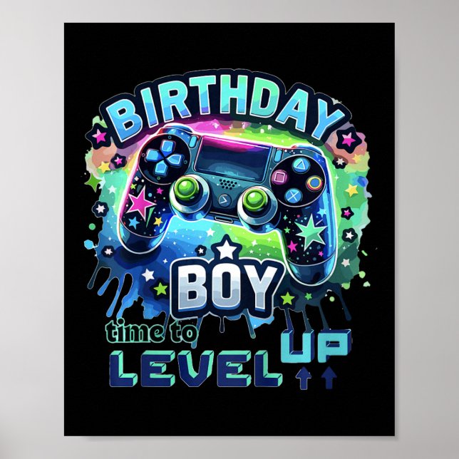 Kids Birthday Boy Level Up Gamer Controller Video  Poster (Vorne)