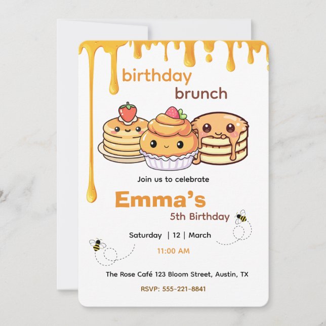 Kids Birthday Brunch Invitation | Cute Party Invit Einladung (Vorderseite)