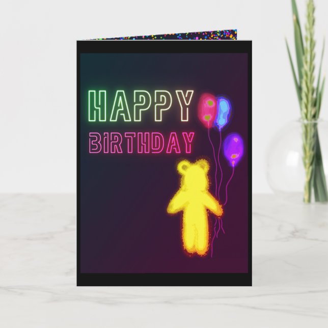 Kids Birthday Card Happy Birthday Bear Baloons Karte (Vorderseite)