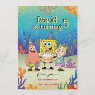 Kids Birthday Invitation cute Cartoon Sponge Theme Einladung