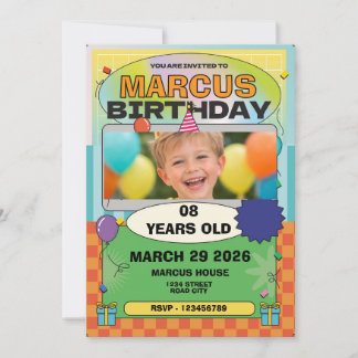 Kids Birthday Invitation Fun Colorful Party young Einladung