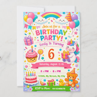 Kids Birthday Invitation | Unicorn, Balloons Einladung
