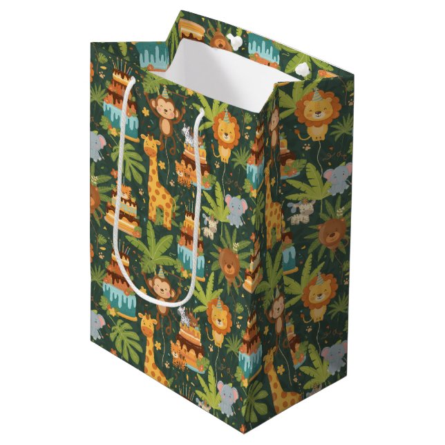 Kids Birthday Jungle Themed Gift Bag Mittlere Geschenktüte (Vorderseite Schrägansicht)