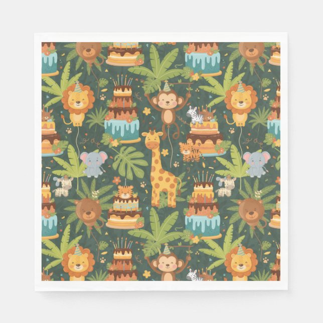 Kids Birthday Jungle Themed Napkins Serviette (Vorderseite)