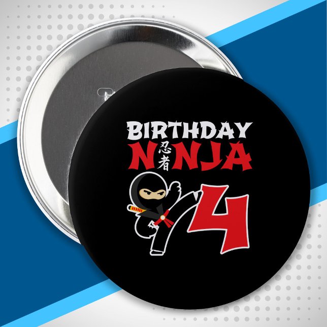 Kids Birthday Ninja - 4 Year Old Party Theme Button (Von Creator hochgeladen)