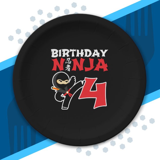 Kids Birthday Ninja - 4 Year Old Party Theme Pappteller (Von Creator hochgeladen)